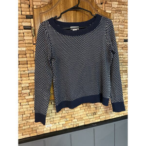 Barneys New York Navy Knit Sweater Ramie Cotton Blend Women's Sweater Sz XS